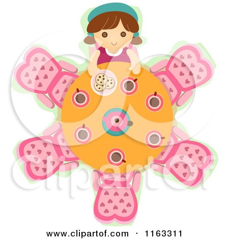 Cartoon of a Doll at a Tea Party Table - Royalty Free Vector Clipart by BNP Design Studio