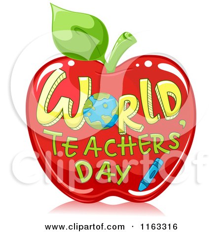 Cartoon of World Teachers Day Text on a Red Apple - Royalty Free Vector Clipart by BNP Design Studio