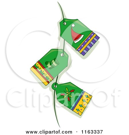 Cartoon of Green Christmas Tags on a String - Royalty Free Vector Clipart by BNP Design Studio