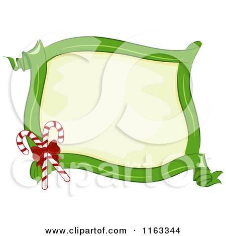 Cartoon of a Green Ribbon Christmas Frame with Candy Canes and Copyspace - Royalty Free Vector Clipart by BNP Design Studio
