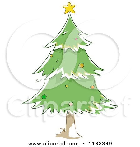 Cartoon of a Green Christmas Tree with a Star on Top - Royalty Free Vector Clipart by BNP Design Studio