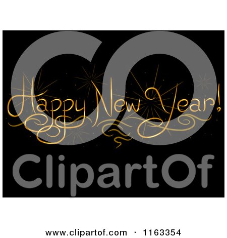 Cartoon of a Golden Happy New Year Greeting on Black - Royalty Free Vector Clipart by BNP Design Studio