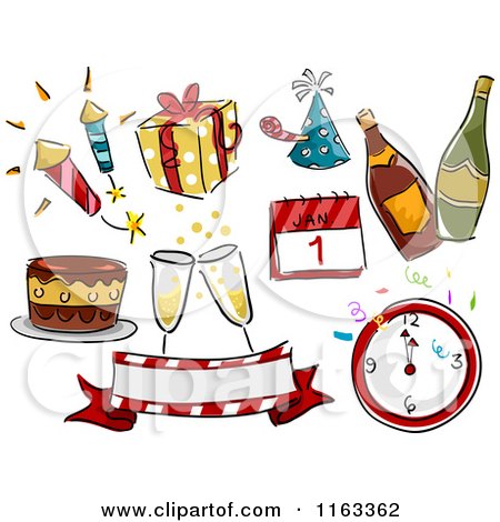 Cartoon of New Year Design Elements and Icons - Royalty Free Vector Clipart by BNP Design Studio