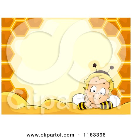 Cartoon of a Baby Boy in a Bee Costume Inside a Honeycomb Frame with Copyspace - Royalty Free Vector Clipart by BNP Design Studio
