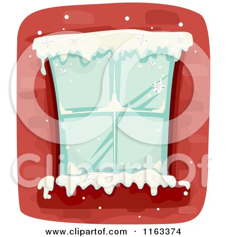 Cartoon of a Snow Framed Winter Window in a Brick Building - Royalty Free Vector Clipart by BNP Design Studio
