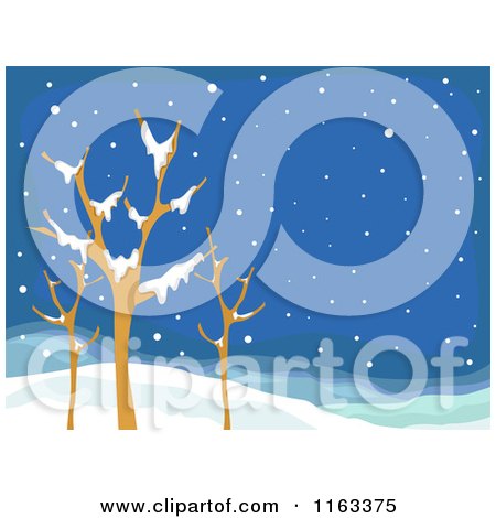 Cartoon of a Background of Bare Trees with Snow and Hills - Royalty Free Vector Clipart by BNP Design Studio