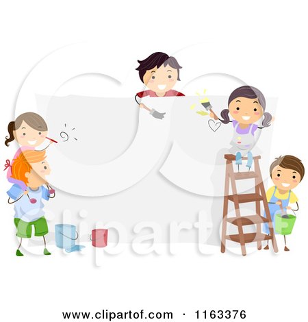 Cartoon of Happy Children Painting a Large Board - Royalty Free Vector Clipart by BNP Design Studio