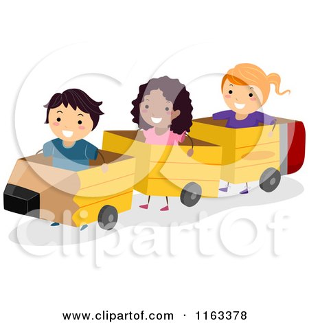 Cartoon of Happy Diverse Children Playing in a Pencil Train - Royalty Free Vector Clipart by BNP Design Studio