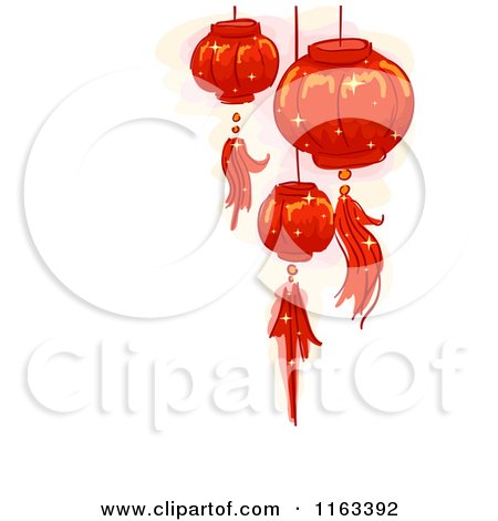 Cartoon of Red Chinese New Year Lanterns and Pastel Colors over White with Copyspace - Royalty Free Vector Clipart by BNP Design Studio