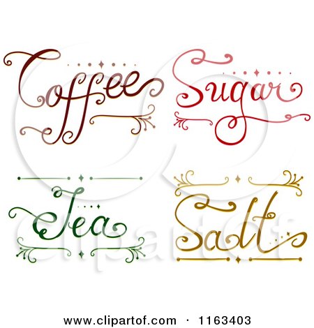 Cartoon of Fancy Coffee Sugar Tea and Salt Labels - Royalty Free Vector Clipart by BNP Design Studio