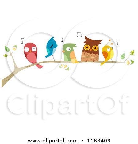 Cartoon of a Branch with Singing Birds - Royalty Free Vector Clipart by BNP Design Studio