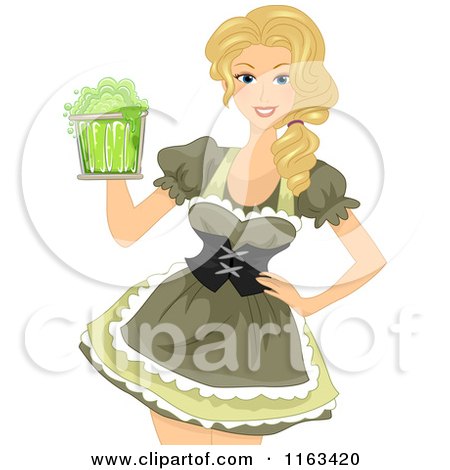Cartoon of a Blond Oktoberfest Beer Maiden in a Green Costume - Royalty Free Vector Clipart by BNP Design Studio
