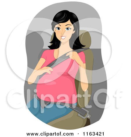 Cartoon of a Happy Pregnant Woman Buckling a Seat Belt - Royalty Free Vector Clipart by BNP Design Studio