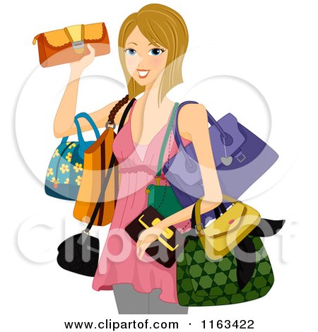 Cartoon of a Blond Woman with Hand Bags - Royalty Free Vector Clipart by BNP Design Studio