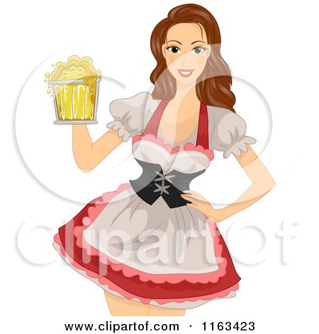 Cartoon of a Brunette Oktoberfest Beer Maiden in a Costume - Royalty Free Vector Clipart by BNP Design Studio
