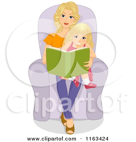 Cartoon of a Blond Mother and Daughter Reading a Story Book - Royalty Free Vector Clipart by BNP Design Studio