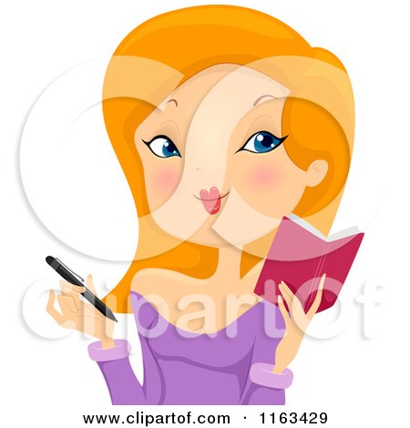 Cartoon of a Red Haired Woman Taking Notes - Royalty Free Vector Clipart by BNP Design Studio