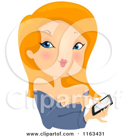 Cartoon of a Red Haired Woman Using a Touch Phone - Royalty Free Vector Clipart by BNP Design Studio
