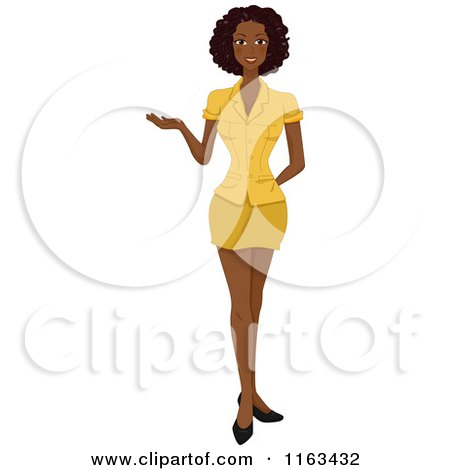Cartoon of a Beautiful Black Woman Presenting - Royalty Free Vector Clipart by BNP Design Studio