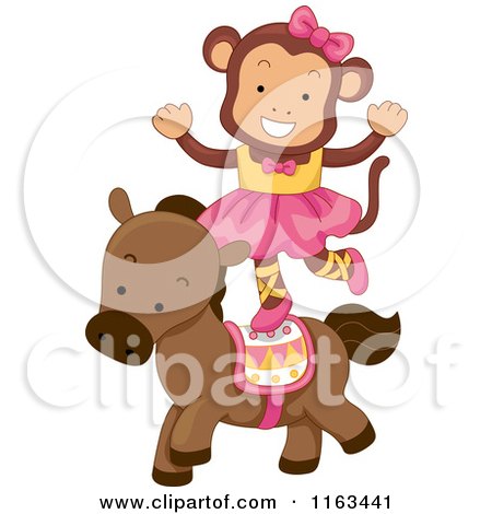 Cartoon of a Female Circus Monkey Balancing on a Horse - Royalty Free Vector Clipart by BNP Design Studio