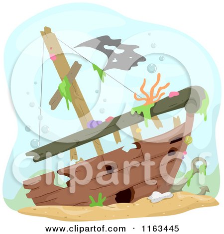 Cartoon of a Sunken Ship Wreck Underwater - Royalty Free Vector Clipart by BNP Design Studio