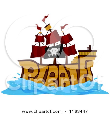 Cartoon of a Ship with the Word PIRATES - Royalty Free Vector Clipart by BNP Design Studio