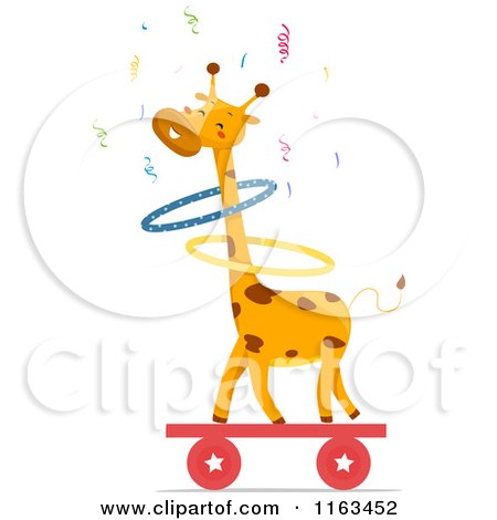 Cartoon of a Circus Giraffe Hula Hooping on a Balance Board - Royalty Free Vector Clipart by BNP Design Studio