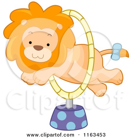 Cartoon of a Circus Lion Leaping Through a Hoop - Royalty Free Vector Clipart by BNP Design Studio