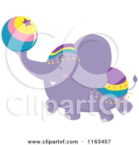 Cartoon of a Purple Circus Elephant with a Ball - Royalty Free Vector Clipart by BNP Design Studio