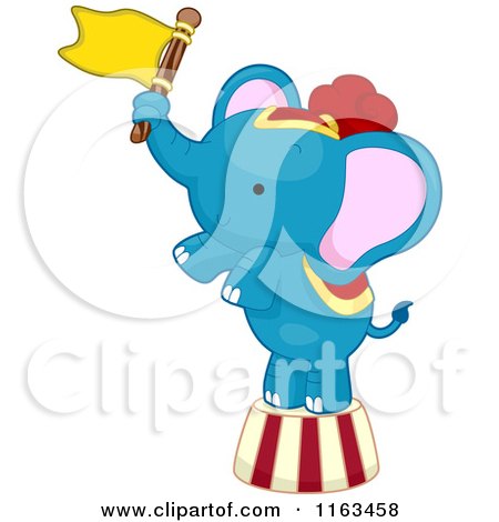 Cartoon of a Blue Circus Elephant Balancing with a Flag - Royalty Free Vector Clipart by BNP Design Studio