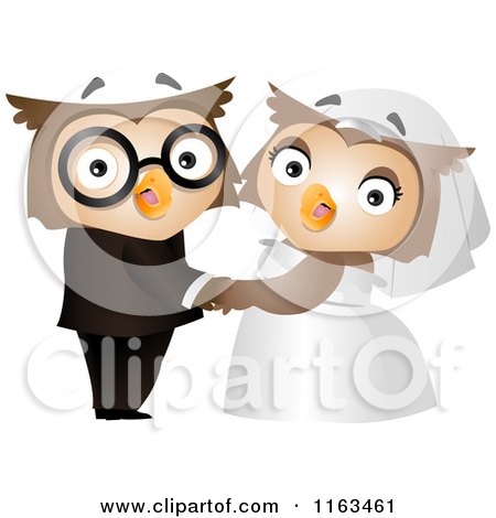 Cartoon of a Bride and Groom Owl Couple - Royalty Free Vector Clipart by BNP Design Studio