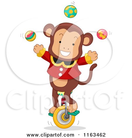 Cartoon of a Male Circus Monkey Juggling on a Unicycle - Royalty Free Vector Clipart by BNP Design Studio
