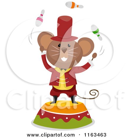 Cartoon of a Circus Mouse Juggling on a Podium - Royalty Free Vector Clipart by BNP Design Studio