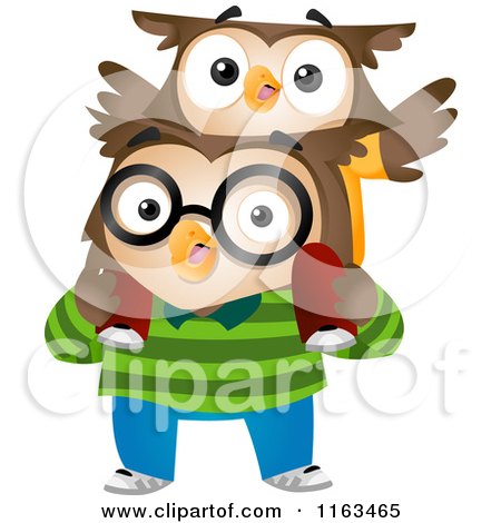 Cartoon of a Son Owl on His Fathers Back - Royalty Free Vector Clipart by BNP Design Studio