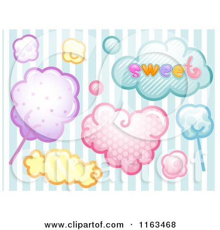 Cartoon of Candy and Sweet Cloud Design Elements over Stripes - Royalty Free Vector Clipart by BNP Design Studio