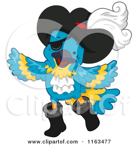 Cartoon of a Blue Parrot Pirate with an Eye Patch and Hat - Royalty Free Vector Clipart by BNP Design Studio