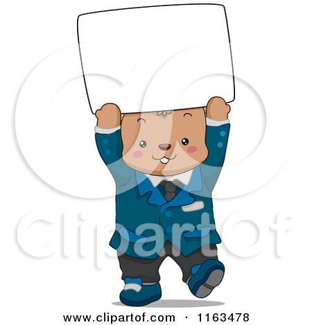 Cartoon of a Business Bear Holding up a Sign - Royalty Free Vector Clipart by BNP Design Studio