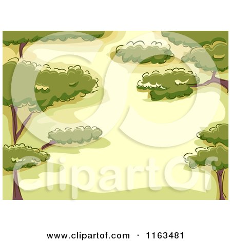 Cartoon of a Background of Trees and Hills with Copyspace - Royalty Free Vector Clipart by BNP Design Studio