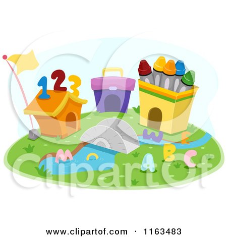 Cartoon of a Number and Alphabet School Land - Royalty Free Vector Clipart by BNP Design Studio