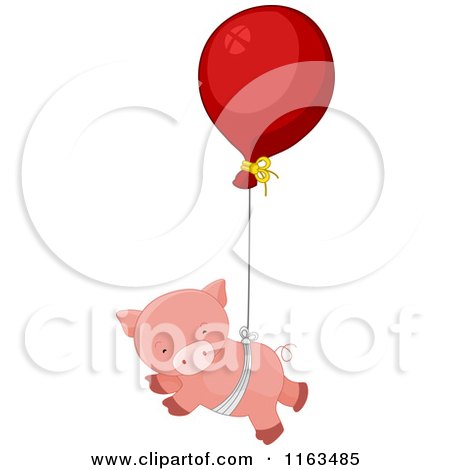 Cartoon of a Pink Pig Floating from a Balloon - Royalty Free Vector Clipart by BNP Design Studio