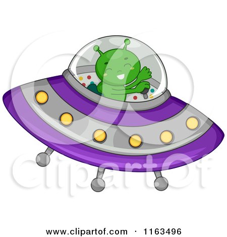 Cartoon of a Green Alien Flying a Ufo - Royalty Free Vector Clipart by BNP Design Studio