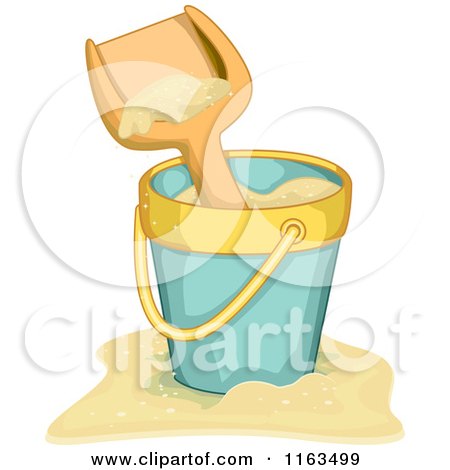 Cartoon of a Beach Bucket with Sand and a Shovel - Royalty Free Vector Clipart by BNP Design Studio