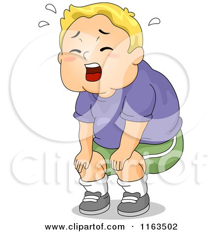 Cartoon of a Whining Chubby Blond Boy Stopping Exercise - Royalty Free Vector Clipart by BNP Design Studio