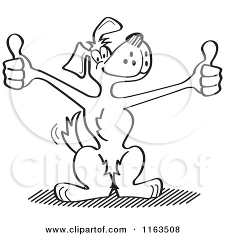 Cartoon of a Happy Black and White Dog Mascot Holding Two Thumbs up - Royalty Free Vector Clipart by Andy Nortnik