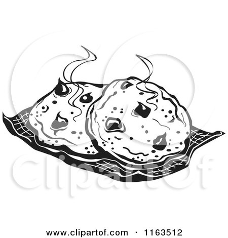 Clipart of Black and White Fresh Hot Cocolate Chip Cookies - Royalty Free Vector Illustration by Andy Nortnik