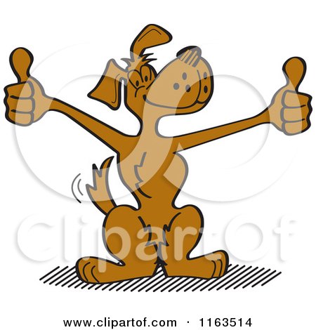Cartoon of a Happy Dog Mascot Holding Two Thumbs up - Royalty Free Vector Clipart by Andy Nortnik