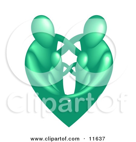 Family of Four Embracing and Forming the Shape of a Green Heart Clipart Illustration by AtStockIllustration