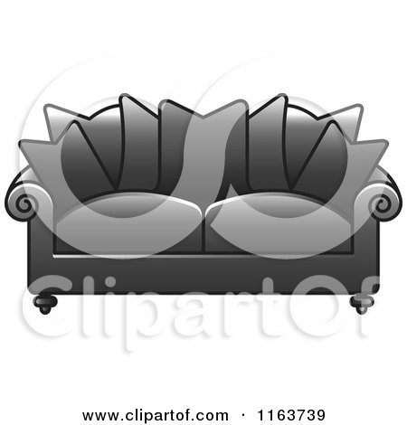 Clipart of a Gray Sofa with Couch Pillows - Royalty Free Vector Illustration by Lal Perera