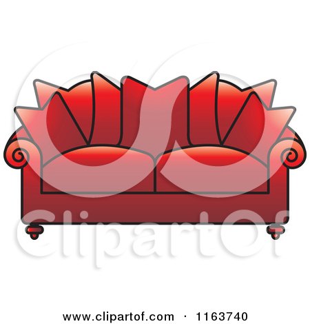 Clipart of a Red Sofa with Couch Pillows - Royalty Free Vector Illustration by Lal Perera