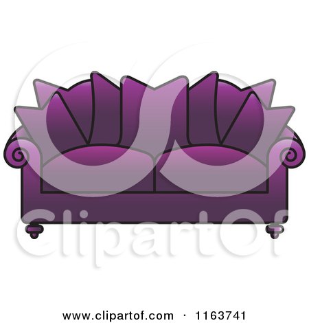 Clipart of a Purple Sofa with Couch Pillows - Royalty Free Vector Illustration by Lal Perera